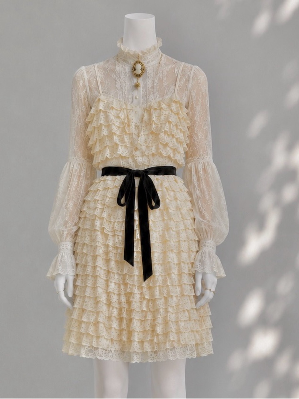 Anthropologie Maeve Coquette Ivory Lace Slip Dress 4 Tiered Ruffle A-Line